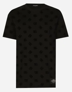 Cotton T-shirt with all-over flocked DG print