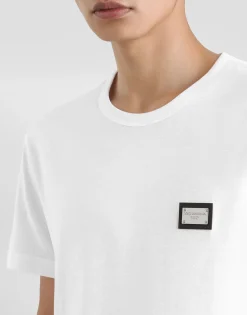 Cotton T-shirt with branded tag