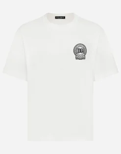 Cotton T-shirt with logo embroidery print