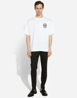 Cotton T-shirt with logo embroidery print