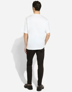 Cotton T-shirt with logo embroidery print