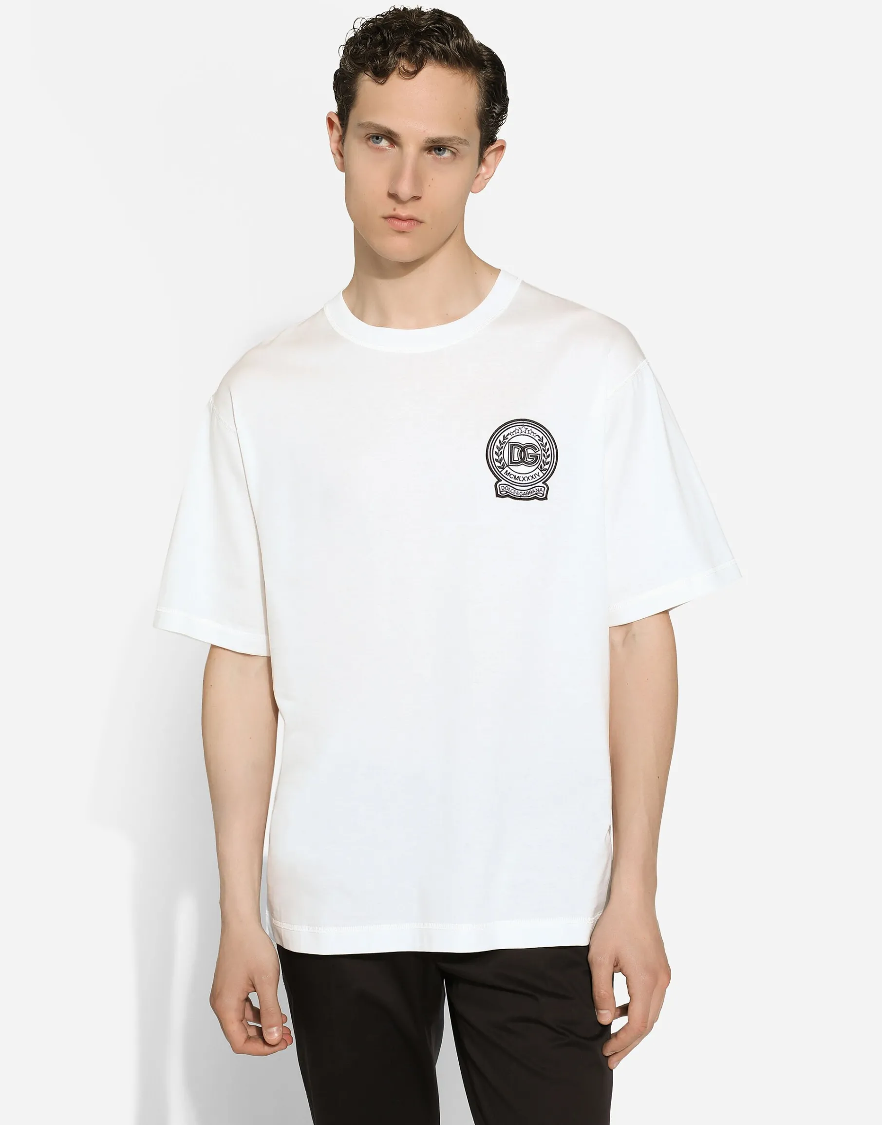 Cotton T-shirt with logo embroidery print