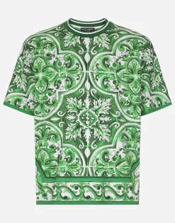 Cotton T-shirt with majolica print