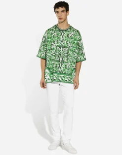 Cotton T-shirt with majolica print