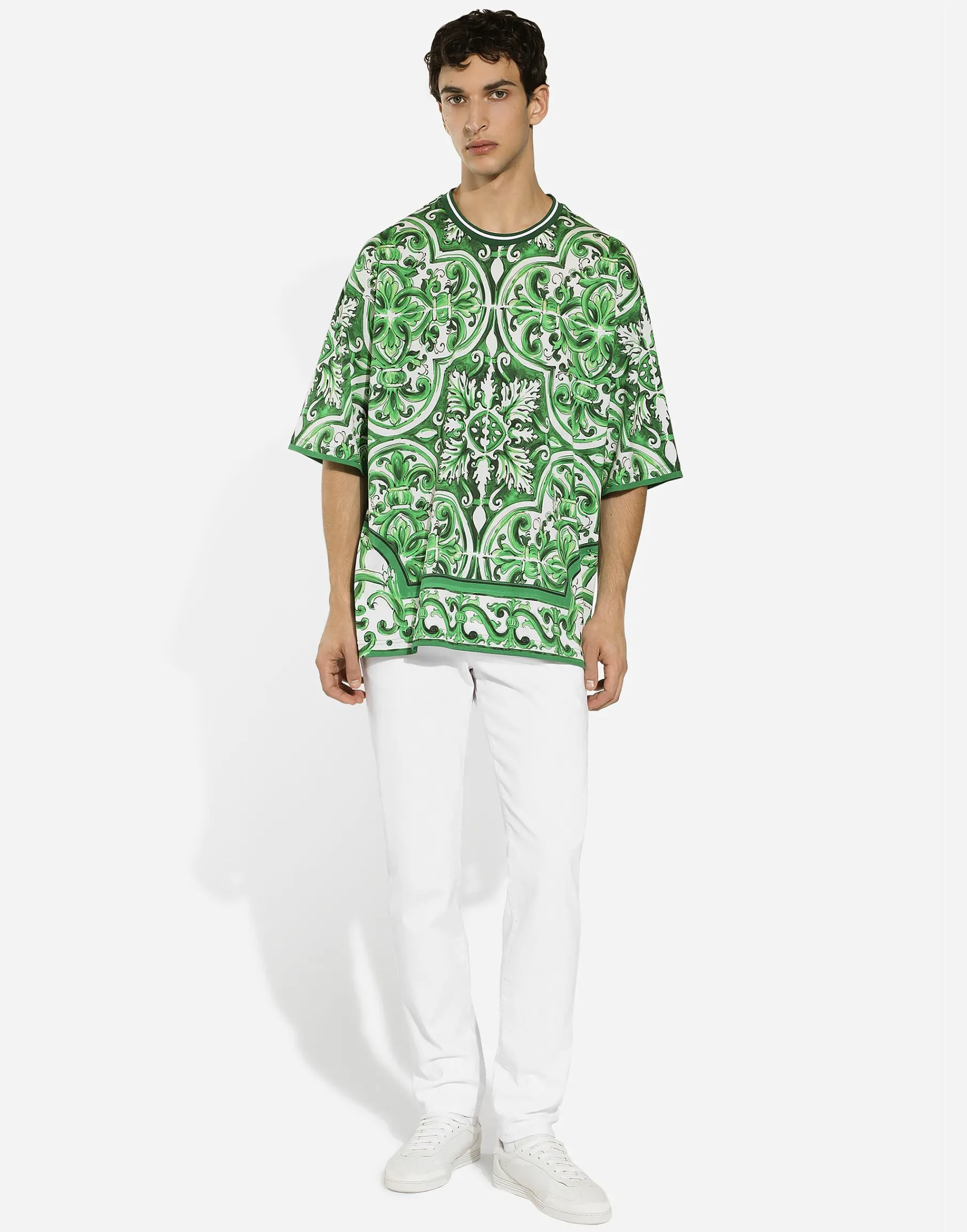 Cotton T-shirt with majolica print