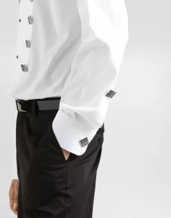 Cotton tuxedo shirt with bejeweled appliqués