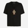 Cotton V-neck T-shirt with patch