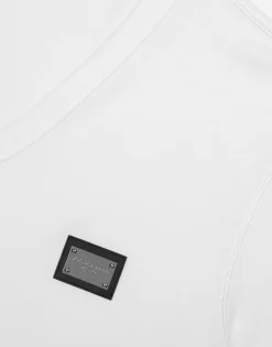 Cotton V-neck T-shirt with branded tag