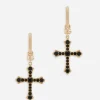 Creole earrings with rhinestone crosses
