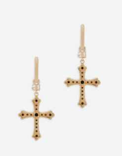 Creole earrings with rhinestone crosses
