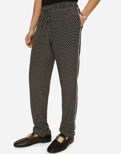 Crepe de chine jogging pants with DG logo print