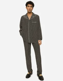 Crepe de chine jogging pants with DG logo print