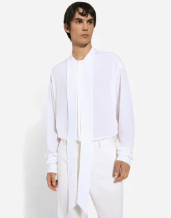 Crepe de chine silk shirt with scarf detail