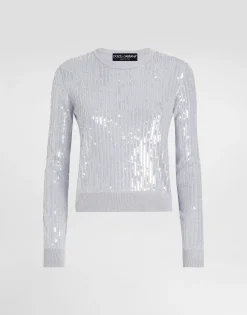 Crew-neck sweater with sequin embellishment