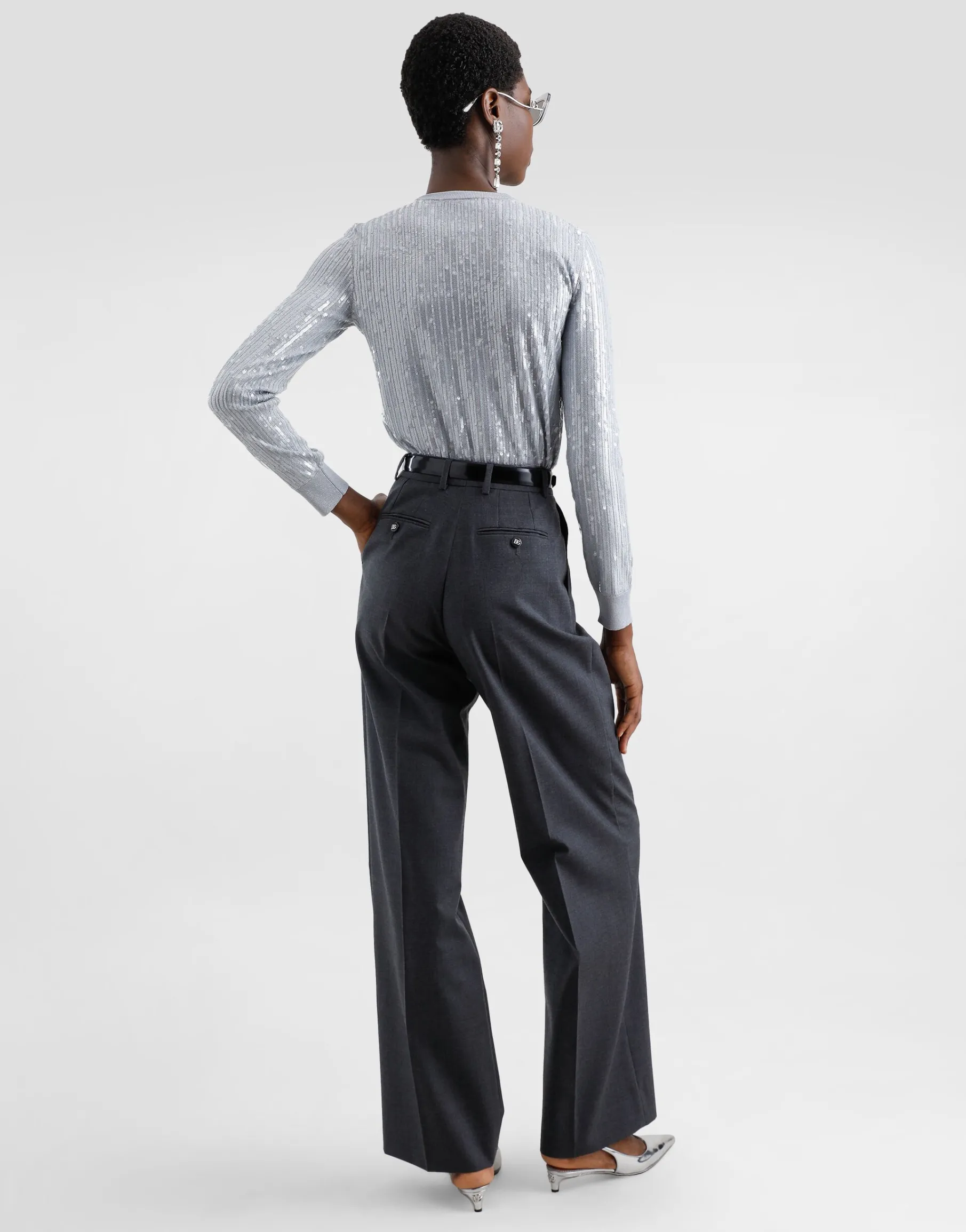 Crew-neck sweater with sequin embellishment