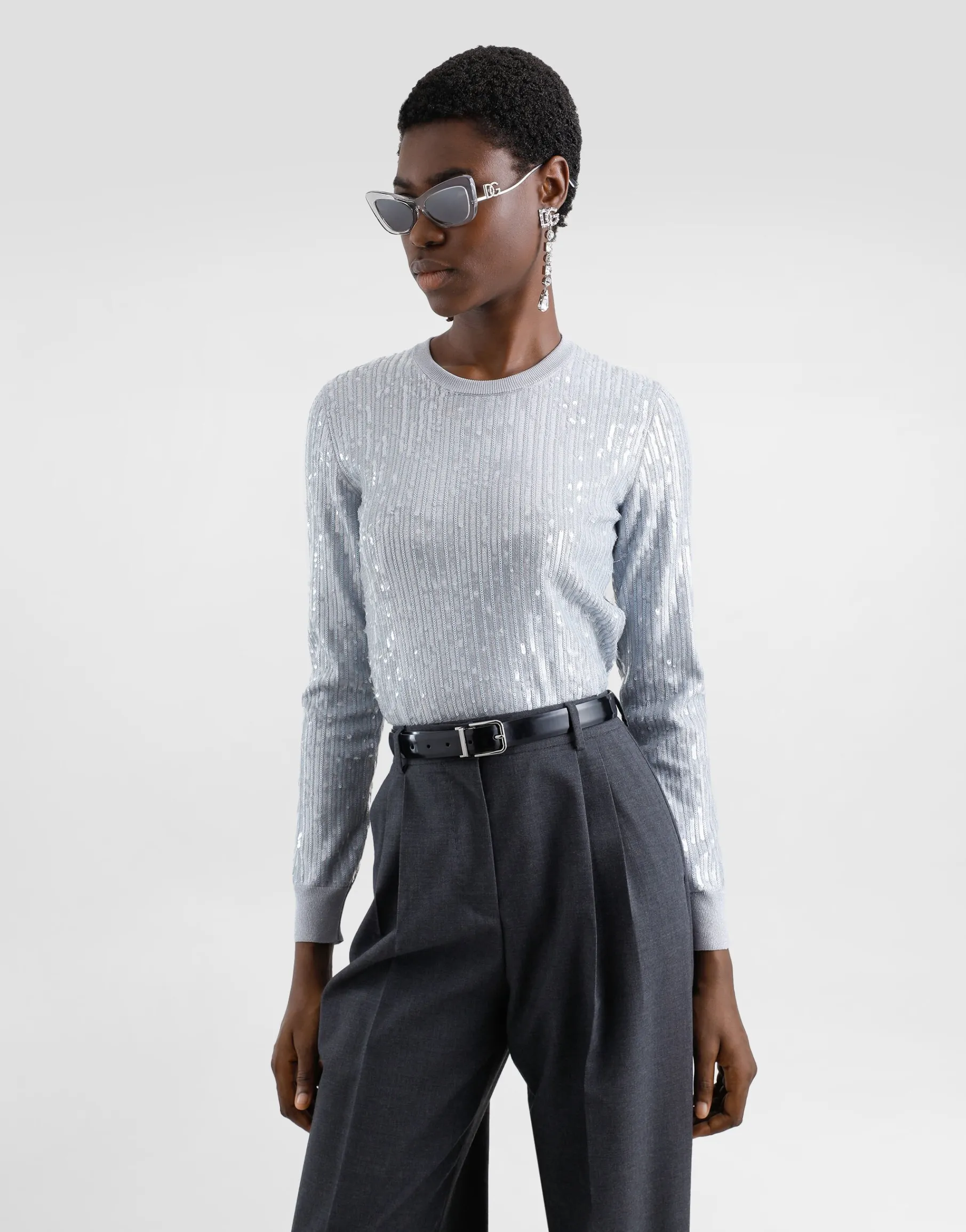 Crew-neck sweater with sequin embellishment