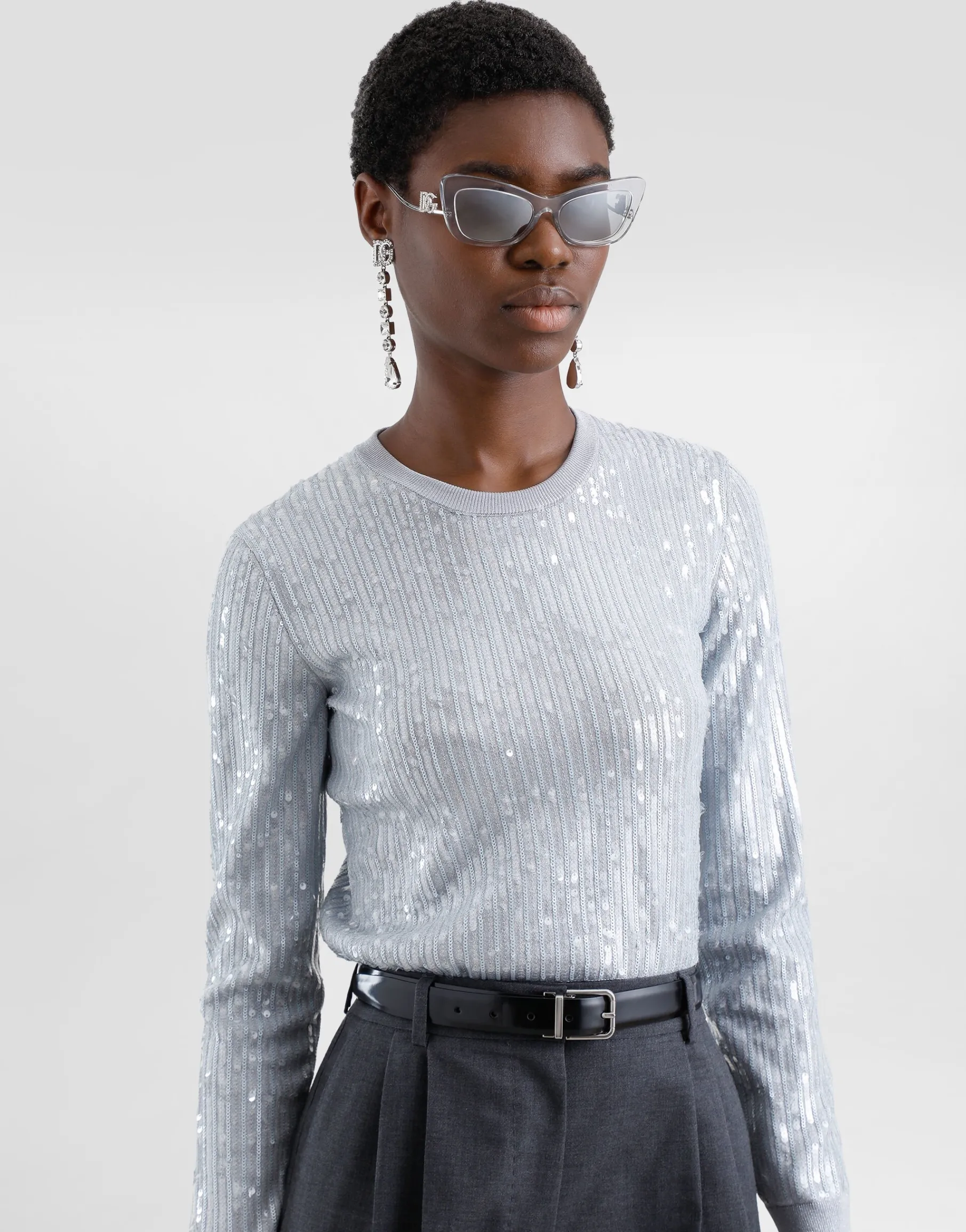 Crew-neck sweater with sequin embellishment