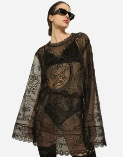Crinoline A-line dress with inlay embellishment