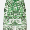 Crochet lace jogging shorts with majolica print