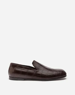 Crocodile nappa slip-on shoes
