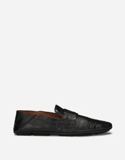 Crocodile-print calfskin driver shoes