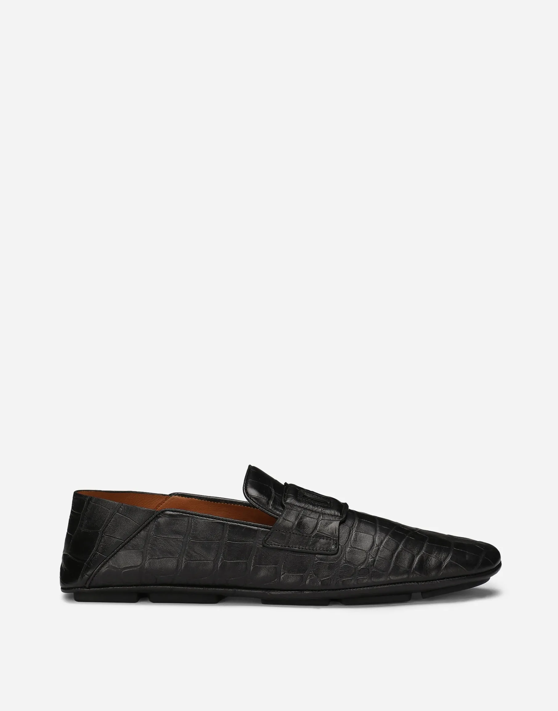 Crocodile-print calfskin driver shoes