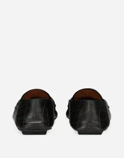 Crocodile-print calfskin driver shoes