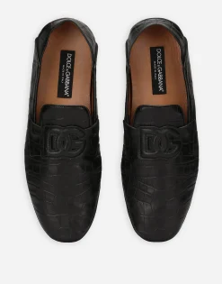 Crocodile-print calfskin driver shoes