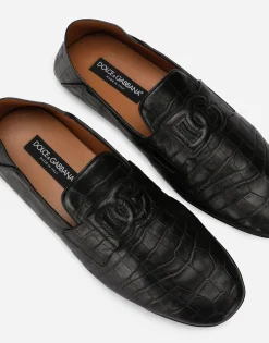 Crocodile-print calfskin driver shoes