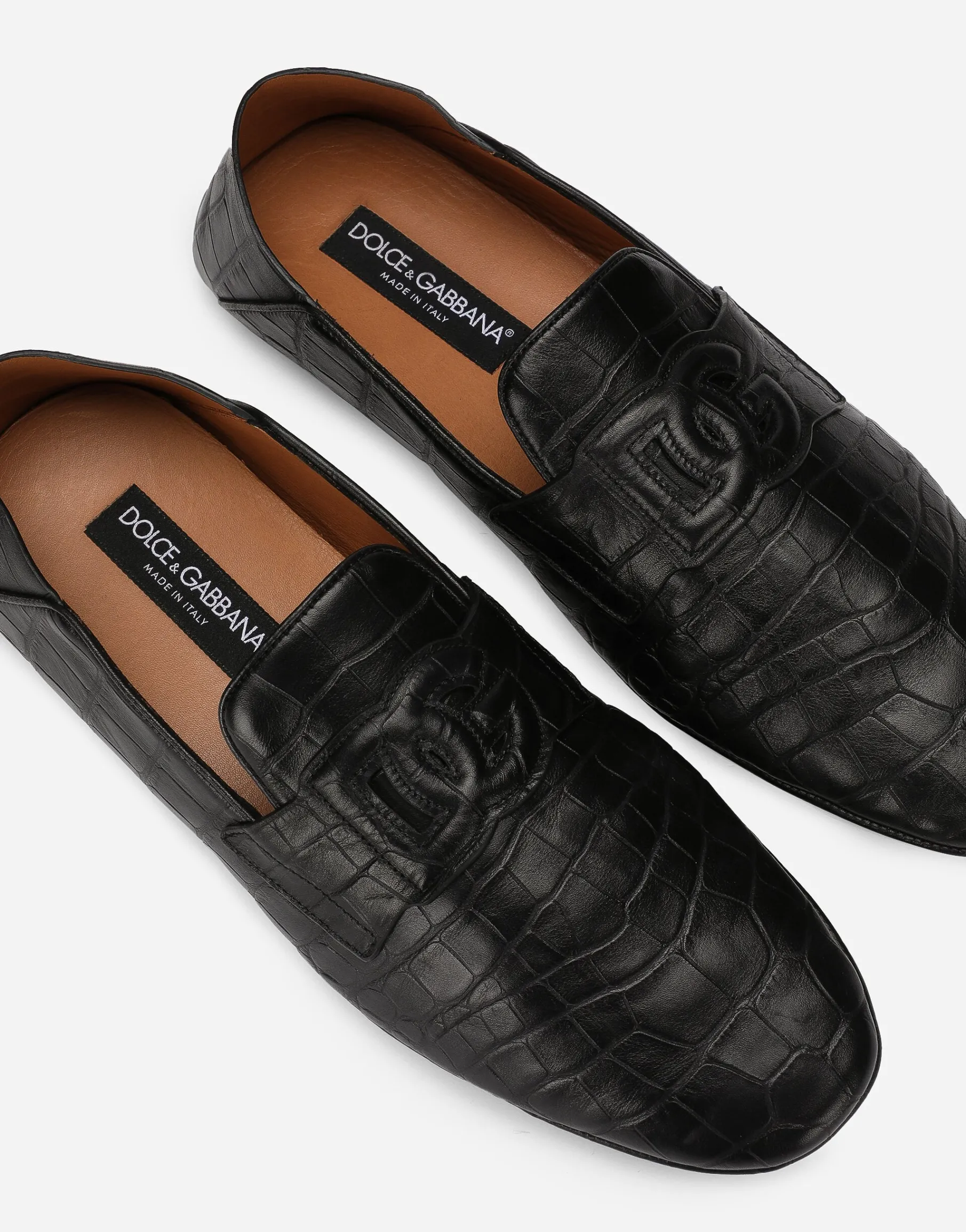 Crocodile-print calfskin driver shoes