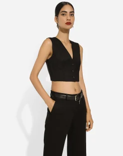 Cropped cady waistcoat with corset details