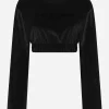 Cropped chenille sweatshirt with carpet-stitch embroidery
