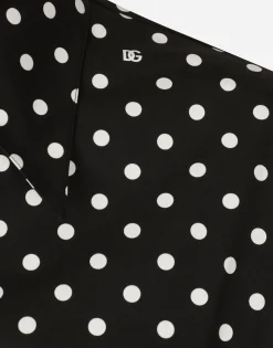 Cropped cotton poplin shirt with knot detail and polka-dot print