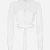 Cropped cotton shirt with criss-crossing laces