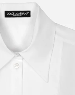 Cropped cotton shirt with criss-crossing laces