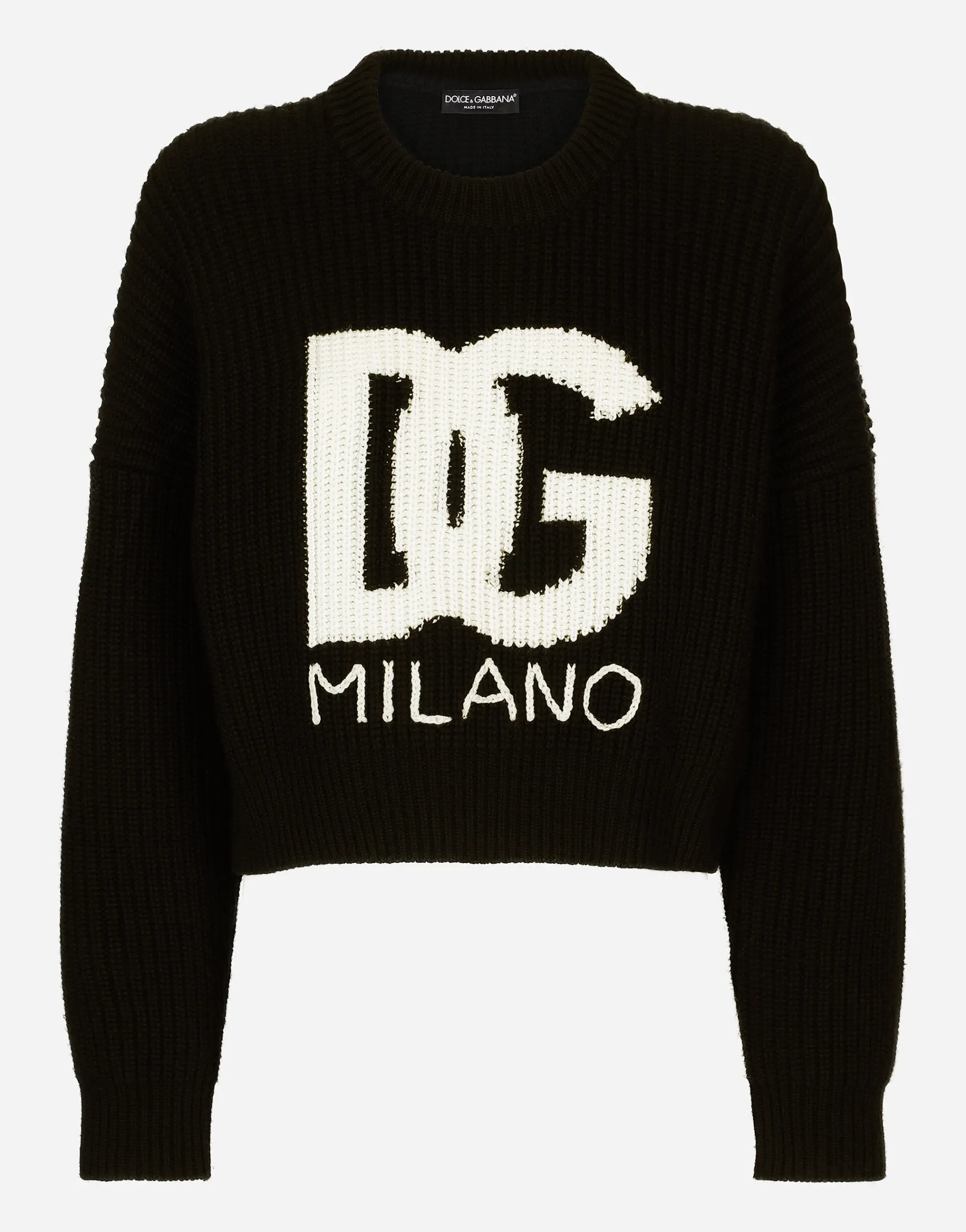 Cropped fisherman’s rib sweater with DG logo