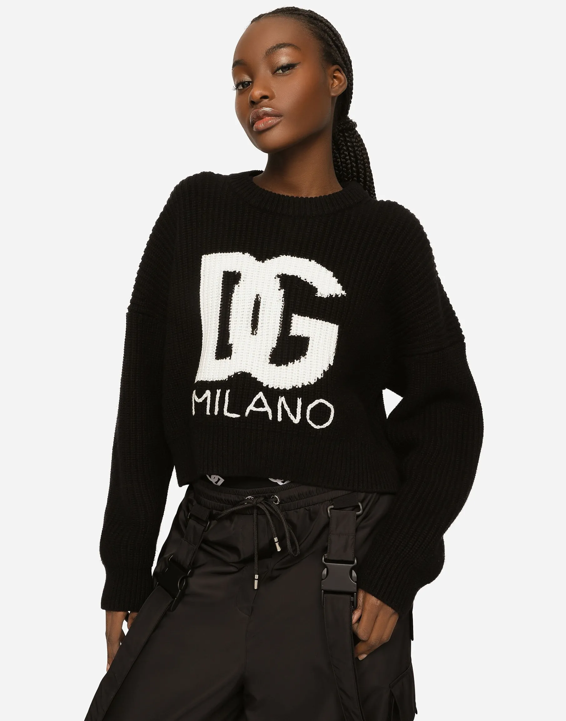 Cropped fisherman’s rib sweater with DG logo