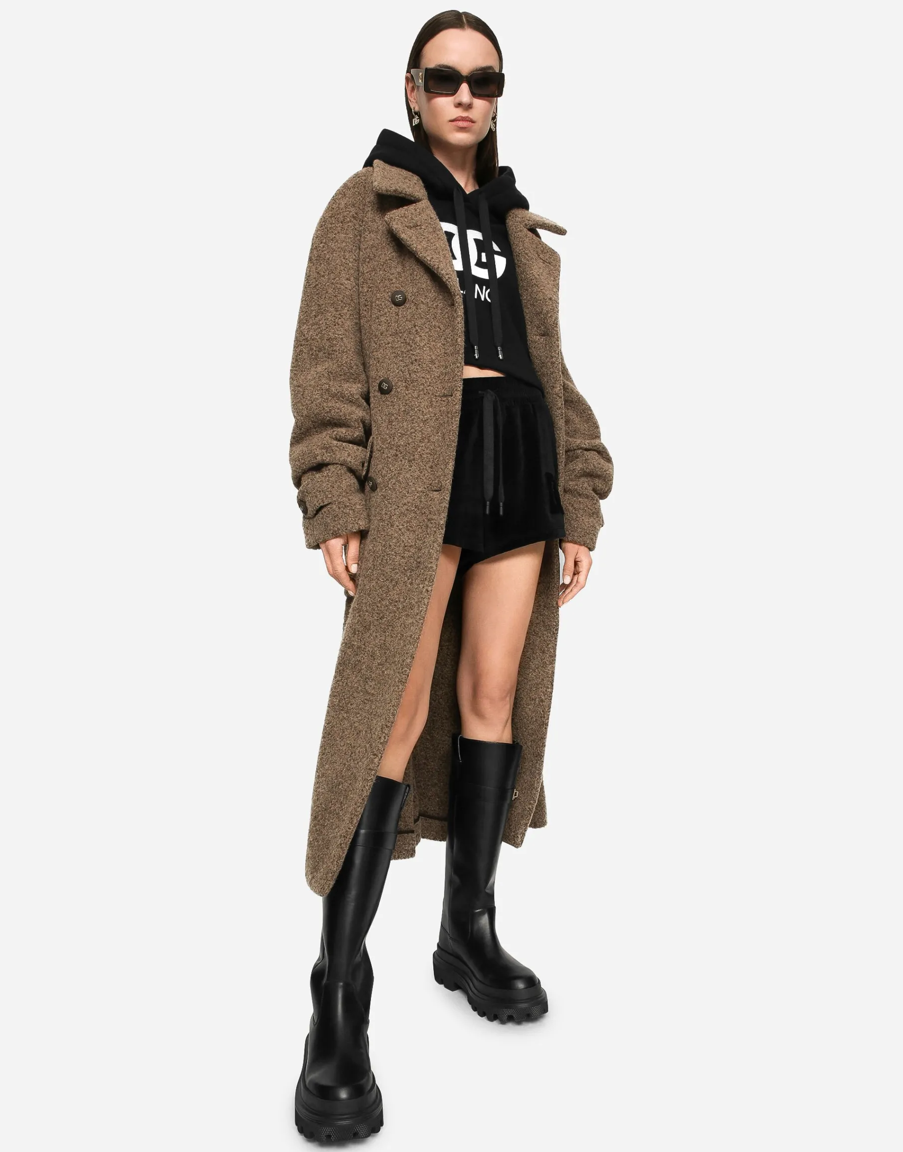 Cropped jersey hoodie with embroidered DG patch