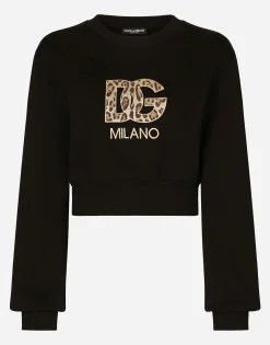 Cropped jersey sweatshirt with embroidered DG patch