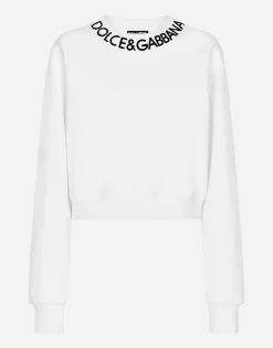 Cropped jersey sweatshirt with logo embroidery on neck