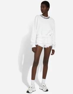 Cropped jersey sweatshirt with logo embroidery on neck