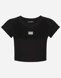 Cropped jersey T-shirt with Dolce&Gabbana tag