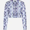 Cropped majolica-print poplin shirt