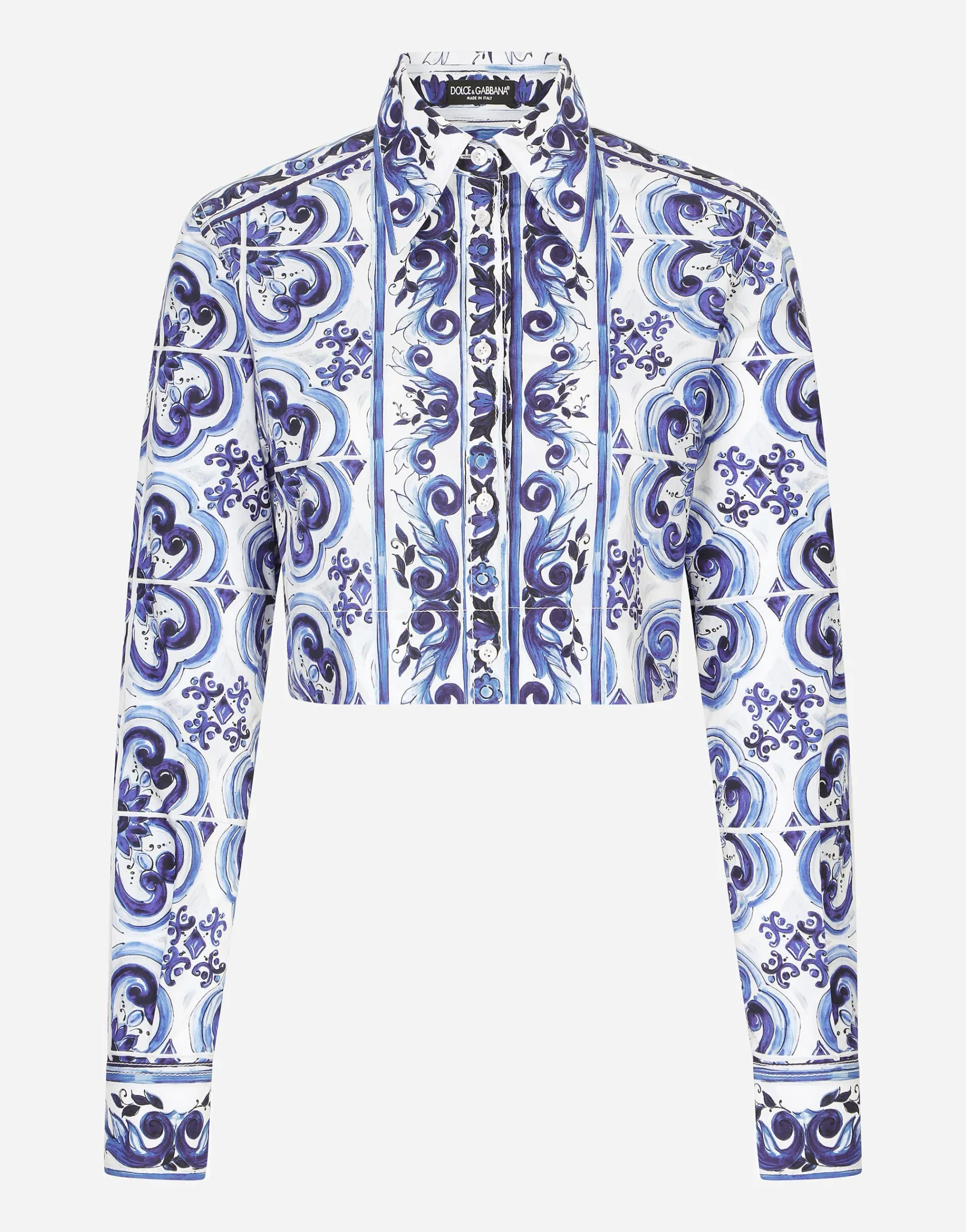 Cropped majolica-print poplin shirt