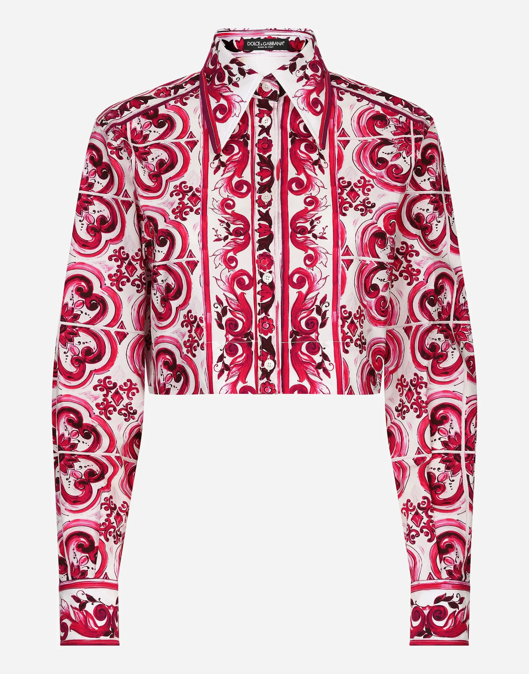 Cropped Majolica-print poplin shirt
