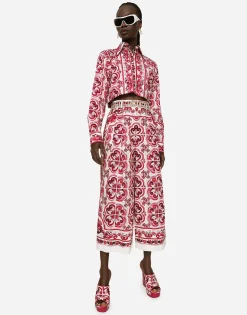 Cropped Majolica-print poplin shirt