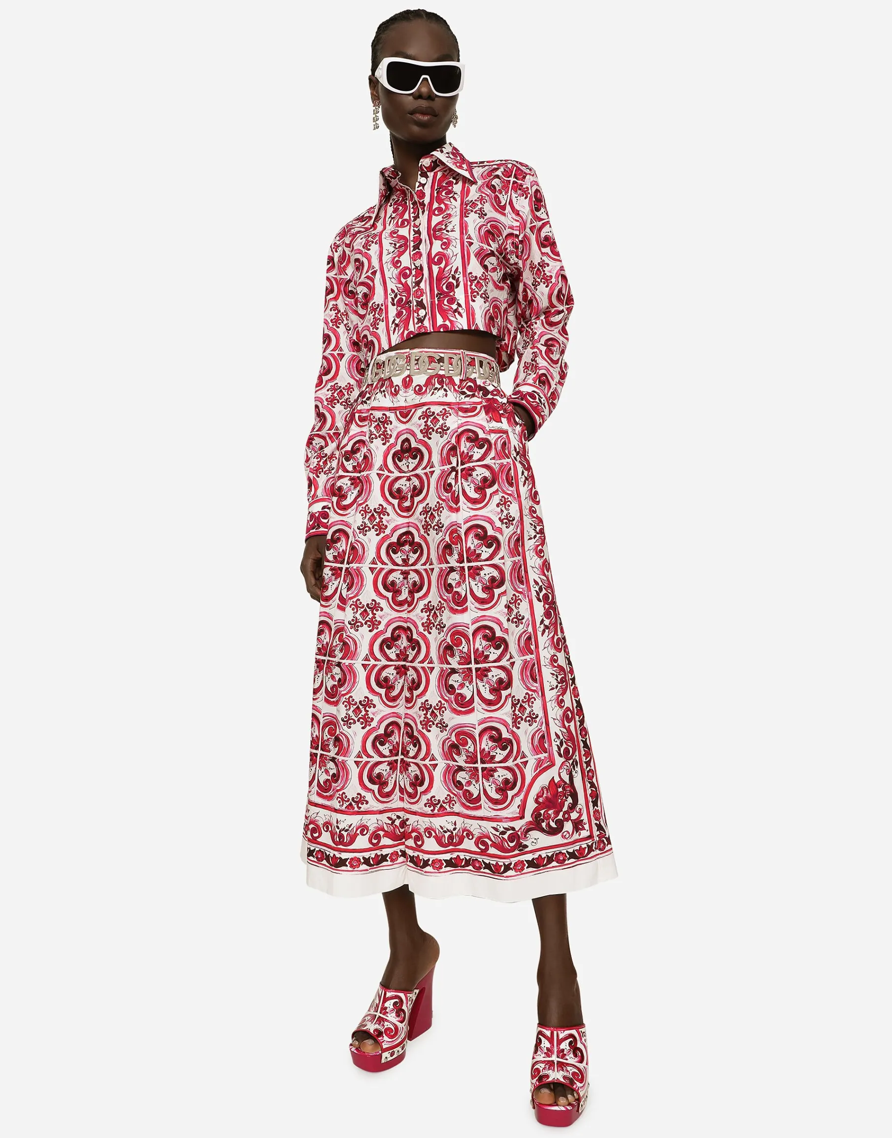 Cropped Majolica-print poplin shirt
