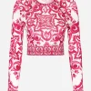 Cropped Majolica-print silk sweater