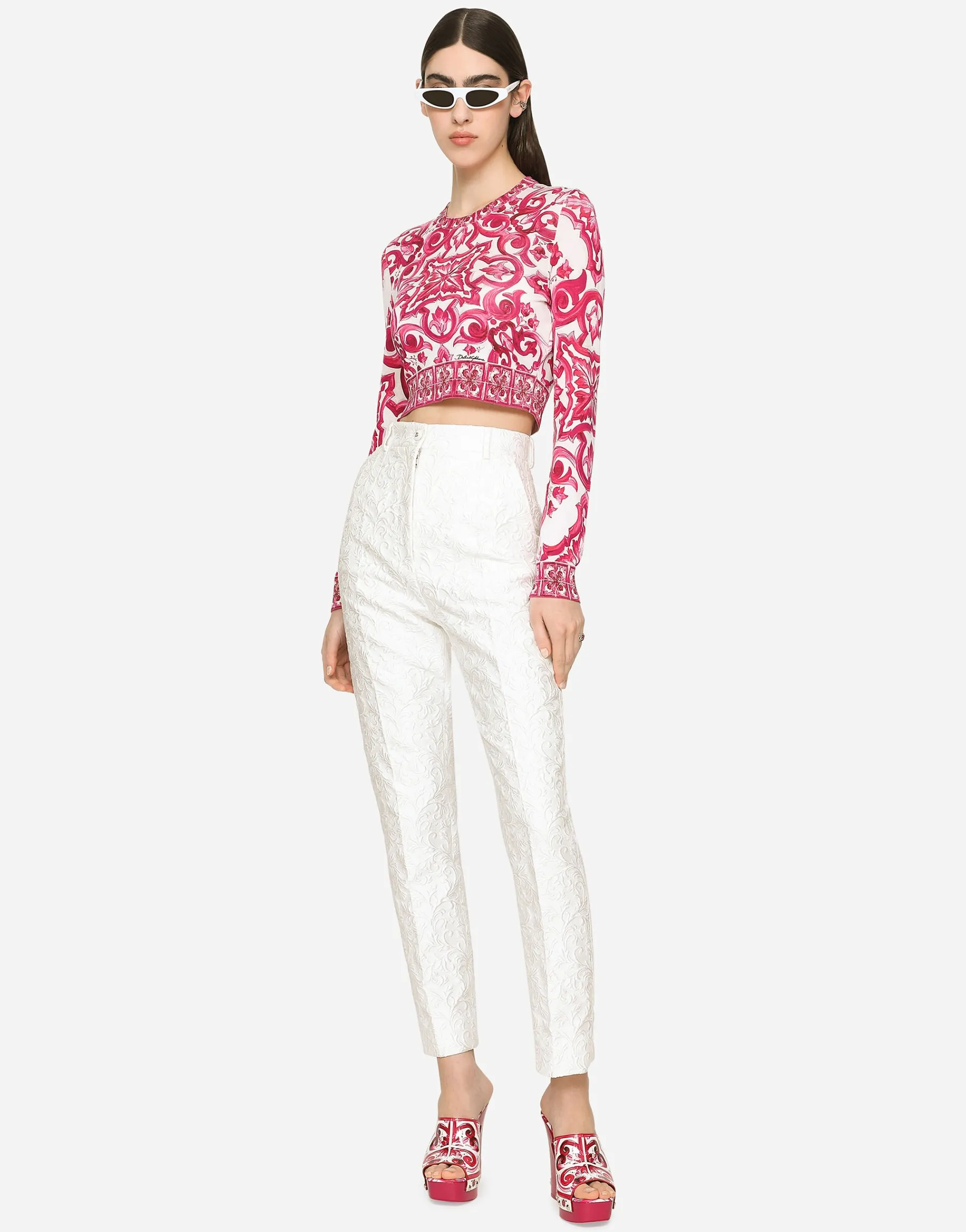 Cropped Majolica-print silk sweater