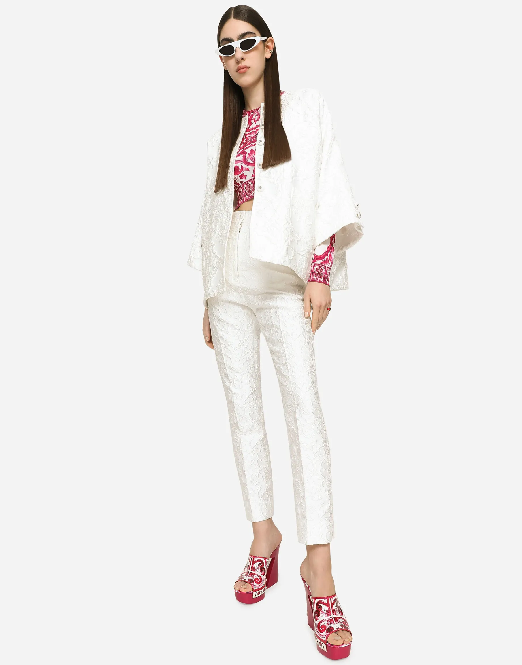 Cropped Majolica-print silk sweater